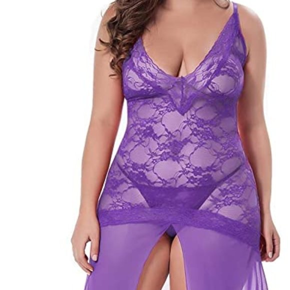 Plus Size Lingerie for Women Split Maxi Long Gown - Picture 5 of 9